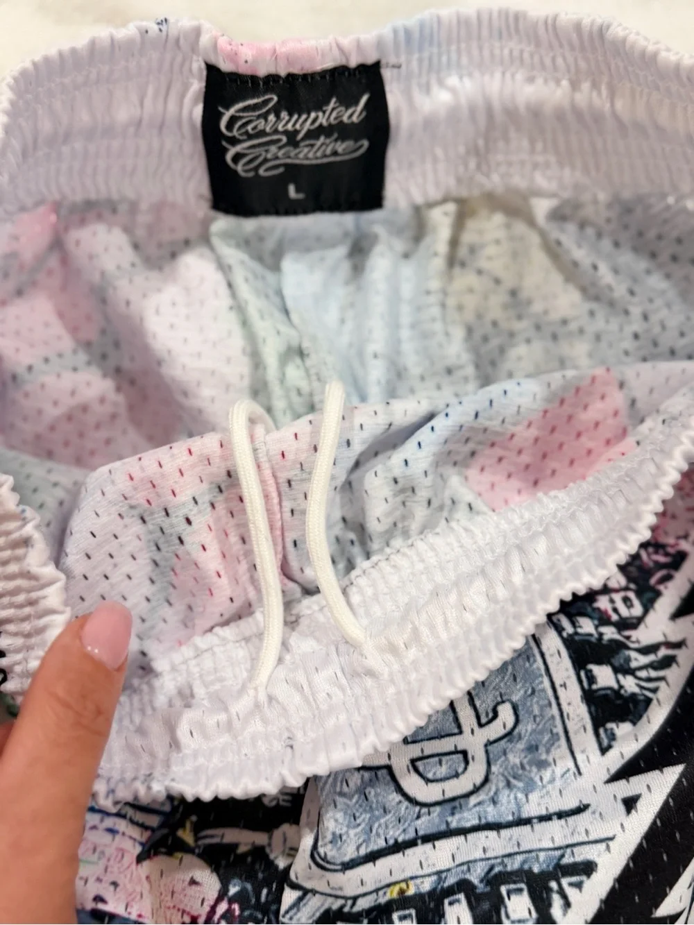 Graphic Mesh Shorts I ❤ CPR- White with Multicolor Print | NWT Large
